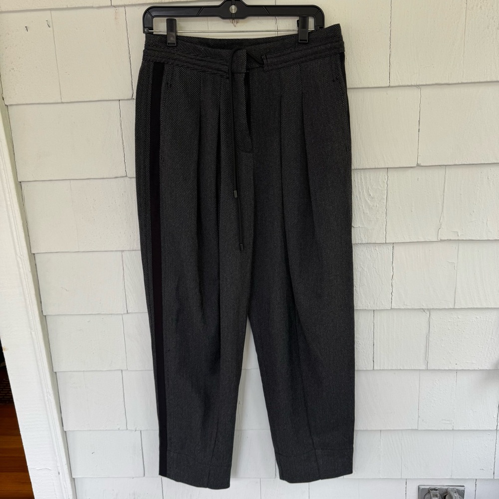 ME+EM Pleated Tapered Side Stripe Drawstring Pants Gray size 6